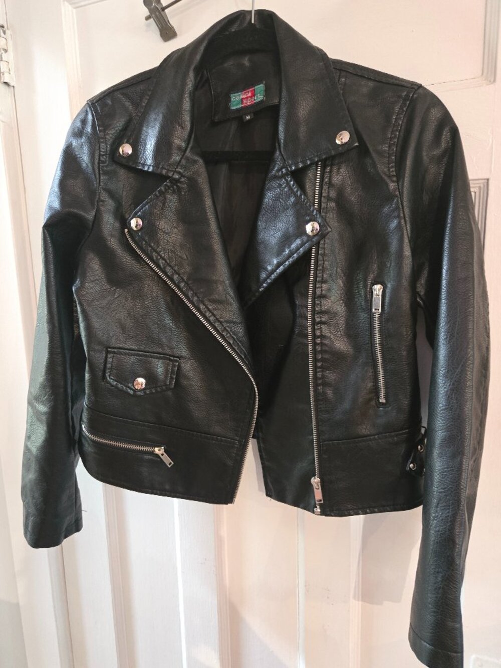 *VINTAGE* CELINI SPORT CROPPED LEATHER MOTO JACKET US SZ M
